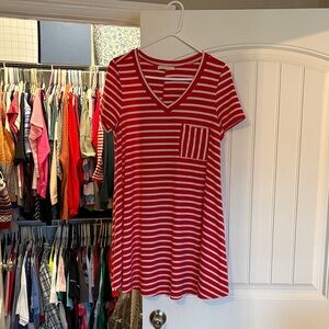 Entro Red and White Striped Tunic Top